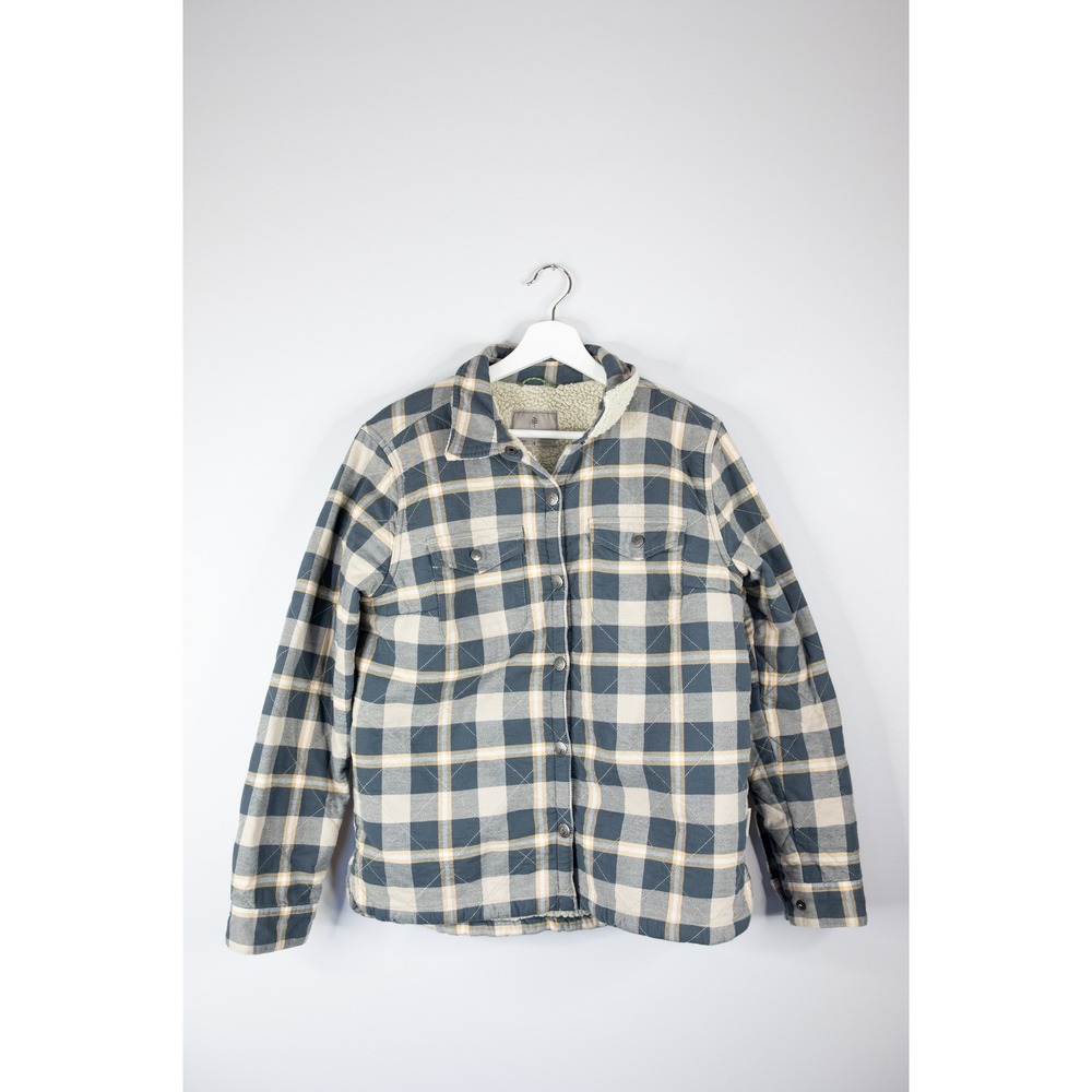 Royal Robbins Flannel Shirt Jacket Mens M Blue Plaid Excellent Sherpa Lined